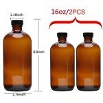 16oz Amber Glass Boston Bottles with Caps - 2pcs