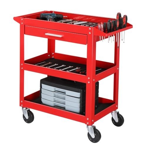 Heavy Duty 3-Tier Rolling Tool Cart with Drawer