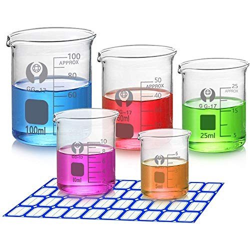 5 Pack Borosilicate Glass Lab Measuring Beakers