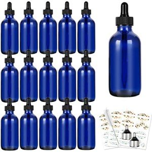 Blue Boston Bottles with Glass Droppers - 16 Pack