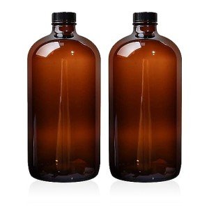 2 Pack Amber Glass Boston Bottles with Caps