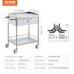 VEVOR Stainless Steel 2-Layer Lab Utility Cart