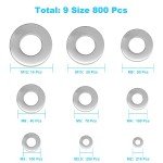 800 Pcs Stainless Steel Flat Washers Assortment Set