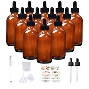 12 Pack Amber Glass Bottles with Droppers & Tools