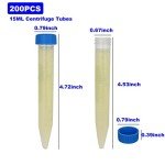 200 Pack 15mL Conical Centrifuge Test Tubes