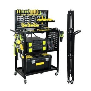 Lumizone 3-Tier Rolling Tool Cart with Pegboard