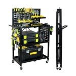 Lumizone 3-Tier Rolling Tool Cart with Pegboard
