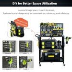 Lumizone 3-Tier Rolling Tool Cart with Pegboard