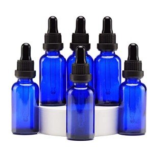 Blue Glass Dropper Bottles 1oz - 6 Pack