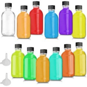 12 Pack 2 oz Glass Bottles with Lids & Funnels