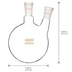 Borosilicate Glass 2-Neck Round Bottom Flask, 1000 ml