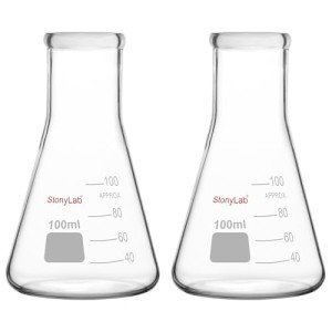 StonyLab 100ml Borosilicate Glass Erlenmeyer Flasks - 2 Pack