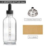4 Pack 4oz Glass Dropper Bottles for Tinctures