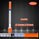 31G 1ml U-100 Syringes, 25 Pack