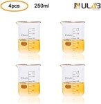 ULAB 250ml Borosilicate Glass Beaker Set, 4 Pack