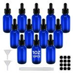 12 Pack 1 oz Blue Dropper Bottles with Glass Dropper