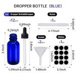 12 Pack 1 oz Blue Dropper Bottles with Glass Dropper