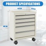 Mobile Bedside Cart with Wheels and 5 Drawers