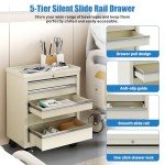 Mobile Bedside Cart with Wheels and 5 Drawers