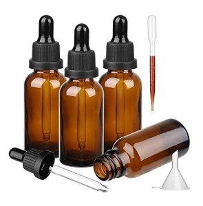 Amber Glass Dropper Bottles for Essential Oils - 4 Pack