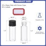 PATIKIL 2ml Clear Glass Vials, 25-Pack with Caps
