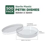 500 Sterile Thick Plastic Petri Dishes, 90mm