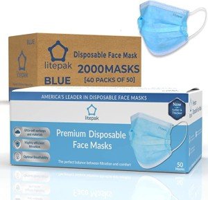 2000pcs Soft 3-Ply Disposable Face Masks - Blue