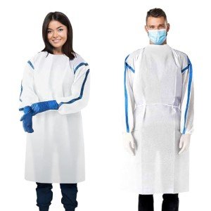 White Disposable Isolation Gowns, Medium - 5 Pack