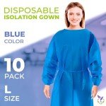 Blue Disposable Isolation Gown Pack of 10, Large