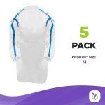 White Disposable Isolation Gowns, Medium - 5 Pack