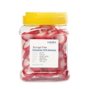 100 Pack PTFE Syringe Filters 0.45μm 25mm Red