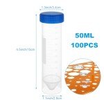 50ml Plastic Centrifuge Tubes with Screw Caps - 100 Pack