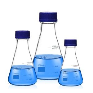 Okulab 3-Piece Erlenmeyer Flask Set with Blue Caps