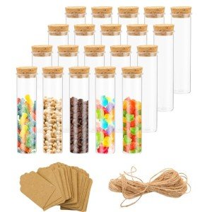 20 Pcs 60ml Clear Flat Test Tubes with Corks