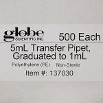 Globe Scientific 5mL LDPE Graduated Transfer Pipets