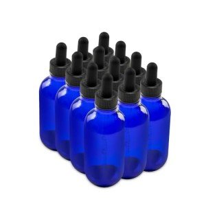 12 Pack Blue 4 oz Glass Dropper Bottles