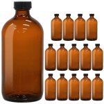 15 Pack Amber Glass Bottles with Caps