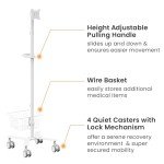 Height Adjustable Mobile Medical Monitor Cart with Wheels