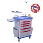 Rolling Medical Crash Cart with Adjustable IV Pole