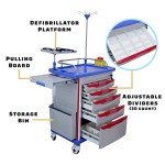 Rolling Medical Crash Cart with Adjustable IV Pole