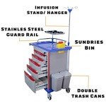 Rolling Medical Crash Cart with Adjustable IV Pole