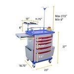Rolling Medical Crash Cart with Adjustable IV Pole
