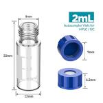 2mL Autosampler Vials with Blue Caps, 100 Pack