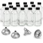 15 Clear Glass Bottles with Lids and Funnels