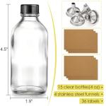 15 Clear Glass Bottles with Lids and Funnels