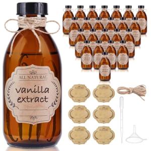 24 Pack Amber Glass Bottles with Lids 8 OZ