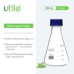 4 Pack 500ml Glass Narrow Mouth Erlenmeyer Flask
