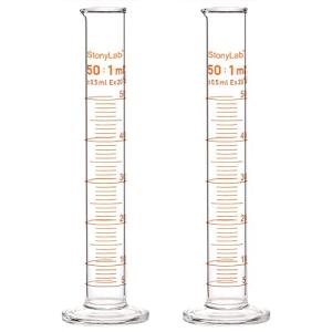 StonyLab 50ml Borosilicate Glass Graduated Cylinder 2-Pack