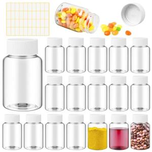 18-Pack Clear Plastic Medicine Bottles with Caps