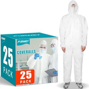 FURWEY 25-Pack Disposable Hazmat Suits, 2X-Large